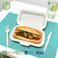 Boîte à lunch jetable en amidon de maïs 9*5 pouces, en bioplastique, écologique, de qualité alimentaire, conteneur à clapet pour restaurants et plats à emporter