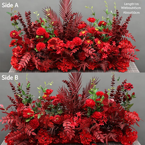 Wholesale 1cm Double Sided Red Artificial Floral <b>Runner</b> Silk Flower Row Wedding Party Aisle <b>Table</b> Backdrop Decor - Product Image 1