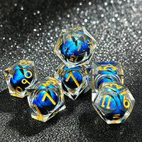 Dés polyédriques en résine, œil de dragon, noyau liquide, bords tranchants, faits à la main, lot de 7, écologiques, D20, jeu de dés pour Dungeons & Dragons, noir et bleu