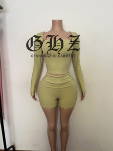 Nuovi Arrivi: Completo Donna Personalizzato in Cotone, Top Corto a Tubino e Pantaloncini, Set di <span class=keywords><strong>Abbigliamento</strong></span> Femminile in Due Pezzi - Product Image 5