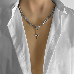 Collana a <span class=keywords><strong>catena</strong></span> con ciondolo HipHop in acciaio inossidabile alla moda, Versatile Design semplice per catene di moda per feste - Product Image 2