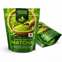 Sacs d'emballage en plastique pour poudre de matcha personnalisés, finition mate, pochette autoportante avec fermeture éclair, sac d'emballage pour café avec logo