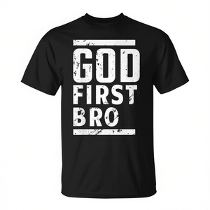 Camiseta promocional con la frase 'God First Bro' basada en la fe - Product Image 2