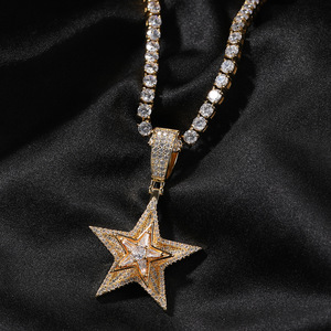 Nouveau collier pendentif étoile rotatif serti de diamants Hip Hop, accessoire de rue tendance - Product Image 4