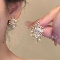 Boucles d'oreilles de luxe légères et polyvalentes pour femmes, style français, effet feux d'artifice super flash et exagéré, bijoux tendance