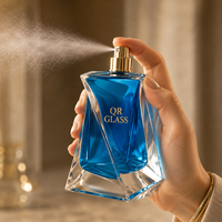 Flacon de parfum vide transparent personnalisé de 75 ml avec pulvérisateur à pompe, design unique, emballage et bouchon exclusifs