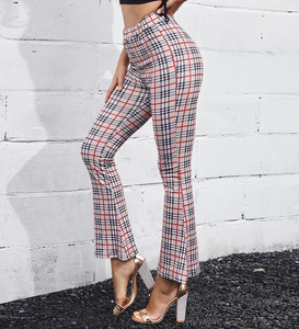 Delle Donne di autunno Plaid Tratto Bell Bottom <span class=keywords><strong>Pantaloni</strong></span> Delle Signore Sottili Stampato Svasato <span class=keywords><strong>Pantaloni</strong></span> A Vita Alta Delle Donne di Modo <span class=keywords><strong>Pantaloni</strong></span> Lunghi - Product Image 6