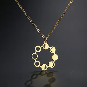 Collar circular redondo de Fases Lunares chapadas en oro de 18 quilates de acero inoxidable sin deslustrar, joyería impermeable minimalista, regalo para mujeres y niñas