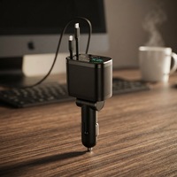 Chargeur de voiture certifié CE 66W 5V/3A PD 5 en 1 QC3.0 Super rapide 9V/2A Entrée Câble rétractable pour Android