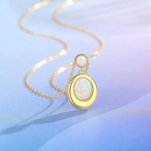 S925 Sterling Silver Rhodium Plated Two Stone Blue <b>Opal</b> Claw Set Dainty Minimalist Wedding Pendant <b>Necklace</b> for Women - Product Image 5