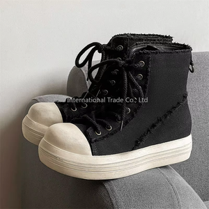 Chaussures décontractées montantes noires de haute qualité pour femmes et hommes, style marche en toile, design respirant et tendance, printemps-hiver - Product Image 4