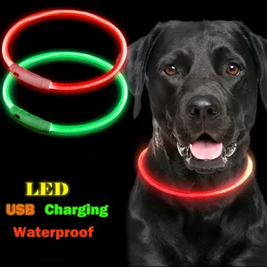 Waterproof Multicolor Pet Dog Collar Small Medium Large big S-L Night Safety Usb Rechargeable Light up Led Dog Collars