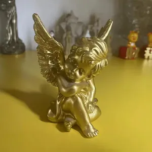 수지 황금 천사 공예 동상, 2 개 세트 천사 조각 인형 가정 장식 선물 기념품