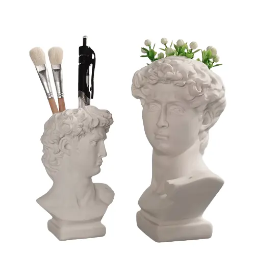 David patung resin kepala patung kerajinan Makeup kuas Organizer Pot bunga vas tempat pena