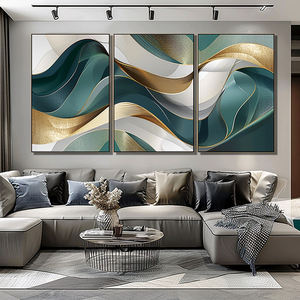 Design d'intérieur <span class=keywords><strong>Ruban</strong></span> coulant Photos Teal Gold Grandes peintures murales de luxe Impression d'art sur toile - Product Image 3