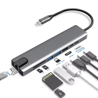 Hub USB 3.0 Type-C 8-en-1 en alliage d'aluminium 2.1 avec prise audio 3,5 mm et lecteur de cartes SD/MicroSD - En stock
