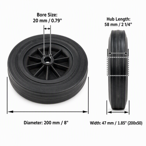 Rueda de goma maciza 200x50-100, 8x2 pulgadas, neumático antipinchazos 200x50, llanta de plástico negra, para carro de mano de alta resistencia, contenedor de basura, carro de jardín, repuesto - Product Image 3