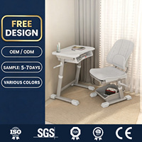 Ensemble chaise et bureau d'étude pour enfants couleur pastel macaron, hauteur réglable, dossier ergonomique avec tiroir et panier de rangement sous le siège