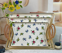 3-In-1 Rotundity Huisdierenkamer Salontafel Snackplaat Plastic Witte Vergulde Rand Droog Fruit Dienblad Set