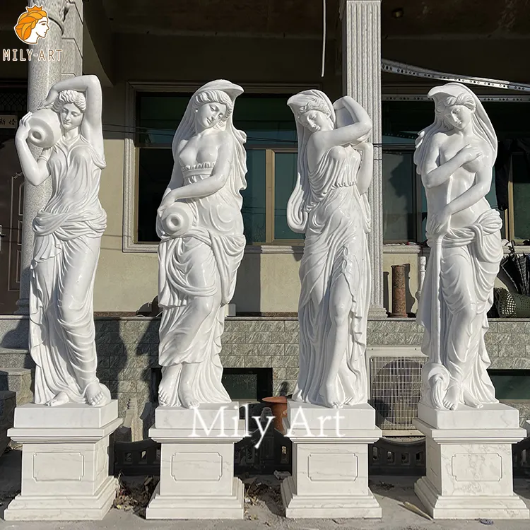 Bella decorazione esterna in marmo dea statua a grandezza naturale quattro stagioni scultura in pietra