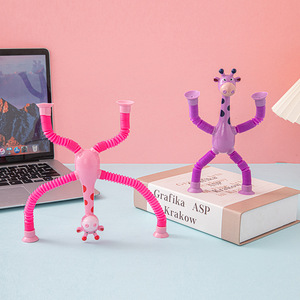 Dekompression Dehnungs-Spielzeug niedlich Cartoon Tier Giraffe <span class=keywords><strong>Led</strong></span> magische sensorische Dehnung Kunststoff saugung Pop-Röhre Fidget-Spielzeug für Baby