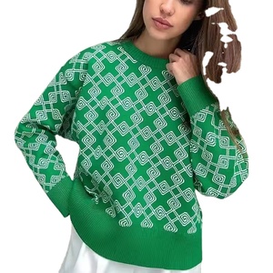 Maglione da Donna Personalizzato OEM con Collo Tondo e Motivi Geometrici Lavorati a Maglia - Product Image 1