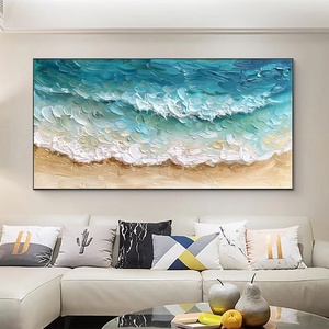 Cuadro Abstracto de <span class=keywords><strong>Playa</strong></span> Verde con Olas del Mar, Arte en Lienzo Texturizado, Pintura de <span class=keywords><strong>Paisaje</strong></span> Marino, Imagen de Olas - Product Image 2