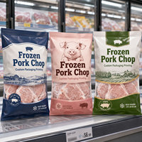 Sacs d'emballage alimentaire imprimés sur mesure pour viande congelée, scellés sur trois côtés, pour le stockage de poisson congelé, de steaks, de porc et de cailles.