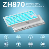 ZORNHER ZH870 Keyboard Mekanik Topografi Putih 88 Tombol RGB Backlit Programmable Nirkabel untuk Gaming dan Penggunaan Kantor