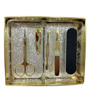 5 pièces mode or Kit de soin des ongles Logo personnalisé ensemble de manucure soins personnels coupe-ongles Kit avec sac en PU