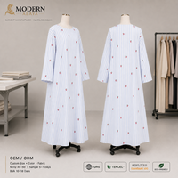 Abaya à rayures imprimées sur mesure, bleu et blanc, coupe ample, robe longue, tenue moderne et modeste, fabricant OEM ODM