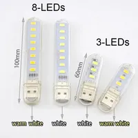 Lampe de lecture LED portable mini USB DC 5V, 3 8 16 24 LED, lumière blanche chaude, lampe de nuit, lampe torche, éclairage flexible pour ordinateur portable