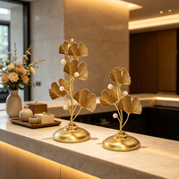 2 pièces de bougeoirs en métal en forme de feuille de Ginkgo dorée, centre de table décoratif pour la maison, les fêtes et les événements