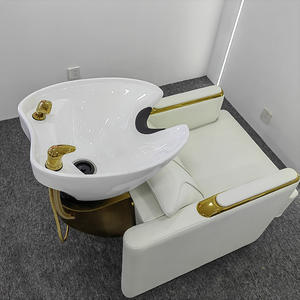 Im Trend 2025: Luxuriöser Weißgoldener Friseursalon-Waschsessel mit Kopftherapie-Funktion, Verstellbarer Moderner Spa-Shampoo-Stuhl und Waschliege - Product Image 3