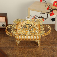 Europese stijl holle metalen fruit schaal met deksel, luxe design voor thuis & hotel gebruik, bruiloft decoratie ornament