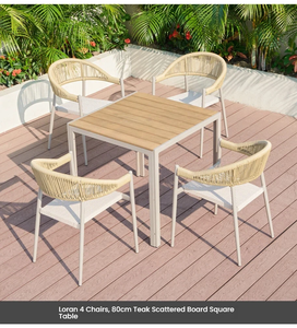 Ensemble de salle à manger de patio Loran moderne et durable pour l'extérieur, plateau de table en bois composite, cadre en aluminium, chaises en rotin, coussins en tissu, 6 pièces - Product Image 2