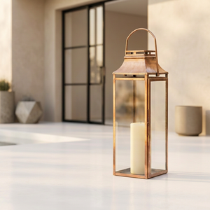 Farol de Metal Alto de Cobre Antiguo para el Hogar y el Patio, Decoración de Iluminación de Lujo - Product Image 1