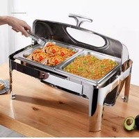 Réchaud de buffet rectangulaire en acier inoxydable doré pour hôtels et traiteurs, avec couvercle roulant, alimentation au gaz, 220-240V, capacité 9L