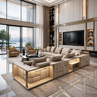 Canapé sectionnel en cuir courbé, table basse en marbre, mobilier sur mesure en métal pour toute la maison, canapé de luxe tout-en-un pour salon