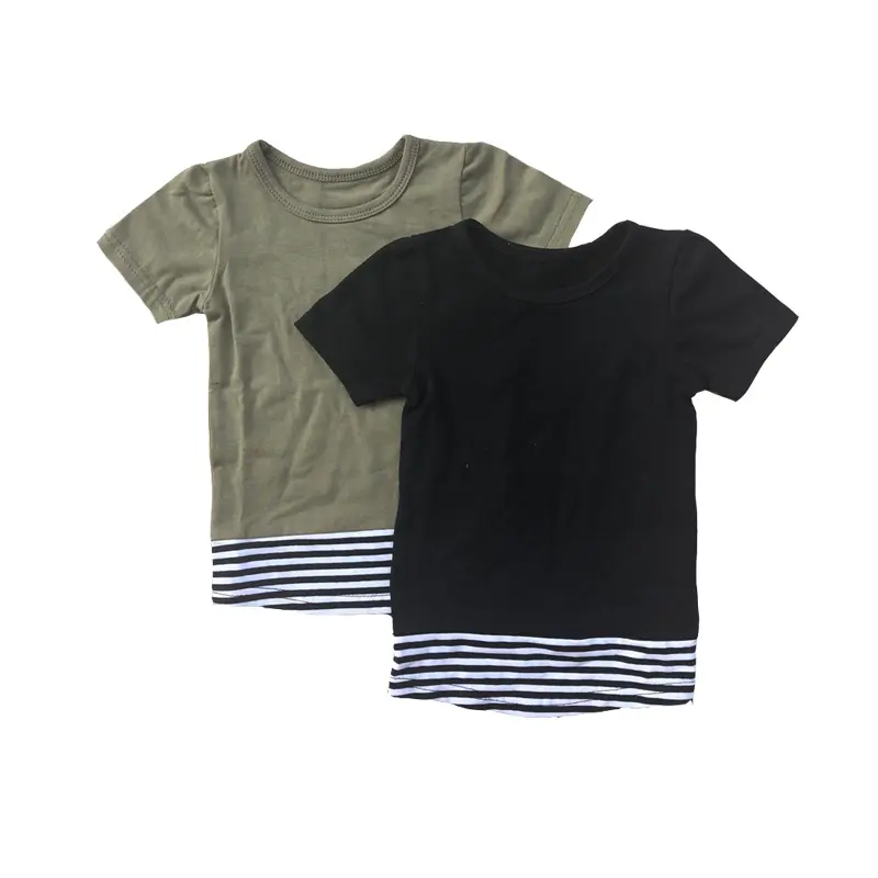 Kaus Anak Laki-laki Pola Baru Musim Panas Anak-anak T-shirt Katun Bergaris Hitam Abu-abu dan Hitam Atasan Blus Anak-anak Desain Top