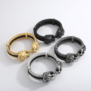 KALEN Punk argento/oro/nero/ossidato bracciale rigido con testa di leone in acciaio inossidabile nero - Product Image 6