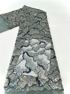 波浪纹理多色重型钻石高密度亮片串珠刺绣薄纱面料100% 涤纶弹力女孩 - Product Image 6