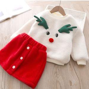 Ensemble <span class=keywords><strong>en</strong></span> tricot pour enfants <span class=keywords><strong>en</strong></span> <span class=keywords><strong>deux</strong></span> pièces, design de mode automne-hiver 2022, motif de renne de Noël, mini-jupe rouge et haut à manches longues pour les <span class=keywords><strong>petites</strong></span> <span class=keywords><strong>filles</strong></span> - Product Image 2