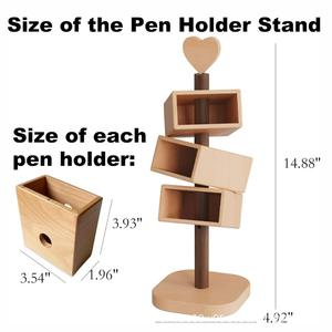Wooden Multi Tier <b>Pen</b> <b>Holder</b> 3 Layer Desktop Organizer For Study Office Student Art Supplies Storage Rack Retro Color - Product Image 4