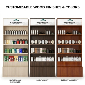 Estante de Almacenamiento de Té de Madera Maciza Resistente, Ecológico e Impermeable con Iluminación LED para <span class=keywords><strong>Tiendas</strong></span> Minoristas de Alto Tráfico y Salas de Exhibición de Té - Product Image 2