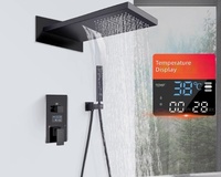Système de douche de salle de bain intelligent avec affichage de la température hydroélectrique, panneau en verre trempé gris bronze de luxe, effet pluie