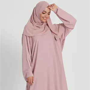 Seda rosa cortina moda abaya vestido das meninas muçulmanas com véu saia longa vestido muçulmano