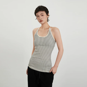 Débardeur Femme Personnalisé Rayé en Coton Élasthanne, Débardeur Court Tricoté pour Femme, Gilet Décontracté d'Été pour Fitness, Débardeur Racer pour Femme - Product Image 2