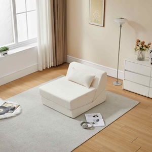 Canapé-lit moderne en tissu beige, une place, dossier à oreillers, convertible, sans accoudoirs, minimaliste, pour salon, canapé rembourré - Product Image 4