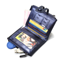 Dompet Wanita Rfid Kecil, Dompet Kulit Lipat Dua, Dompet Koin Vintage dengan Ritsleting dan Kancing